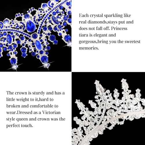 CURASA Royal Blue Crystal Tiara Crown for Women - Perfect for Weddings & Birthdays