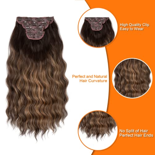 Yacurcur Clip in Hair Extensions 4PCS Synthetic Long Wavy Hairpieces Thick Fiber Double Weft Hair Extensiosns for Women