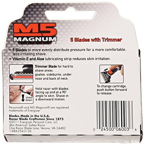 M5 Magnum Razor Cartridge Blades with Trimmer, 4 Count Refill Blades (2 Pack)