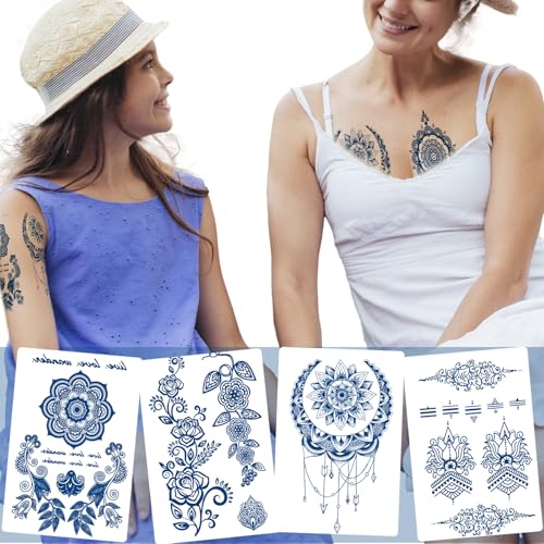 Kotbs Henna Tattoo Stickers - 8 Sheets, 7-14 Day Waterproof