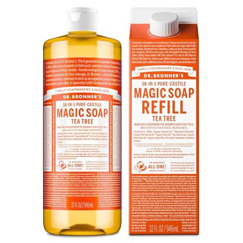 Dr. Bronner's Tea Tree Pure-Castile Liquid Soap 32oz - Multi-Use Vegan Cleanser