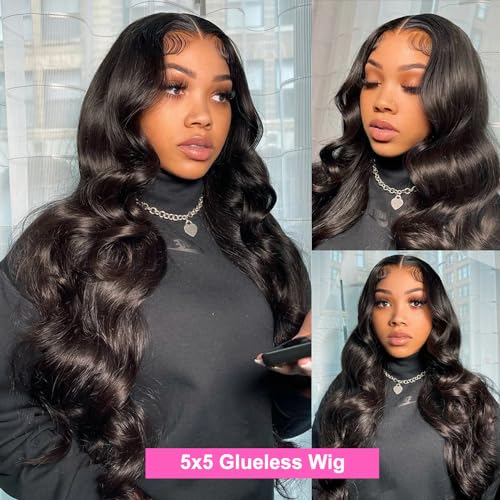 28" Glueless Human Hair Wig 5x5 HD Lace Body Wave Pre Plucked