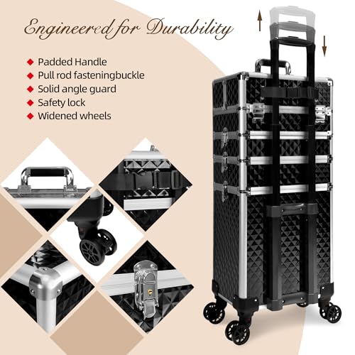 5-in-1 Rolling Makeup Train Case with Detachable Drawers