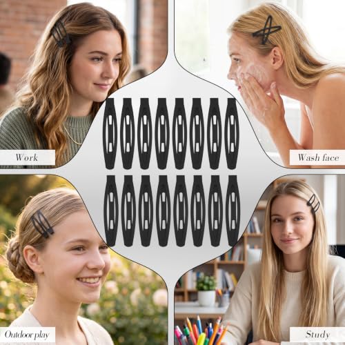 20 Black Snap Hair Clips for Women & Girls - 2.36 Inch Barrettes