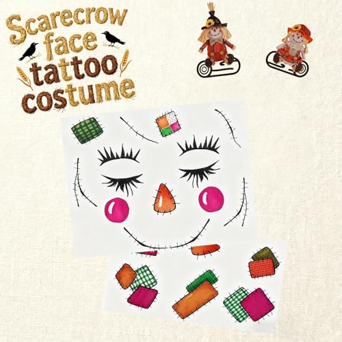 Scarecrow Face Temporary Tattoo Stickers, 2-Pack Halloween