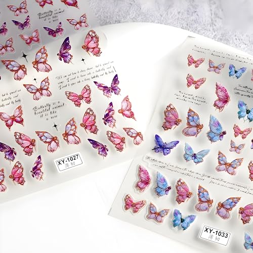 Butterfly Nail Art Stciekrs Decals 5D Self-Adhesive Pegatinas Uñas Nail Decals Pink Butterfly Nail Supplies for DIY Acrylic Nails for Women and Girls