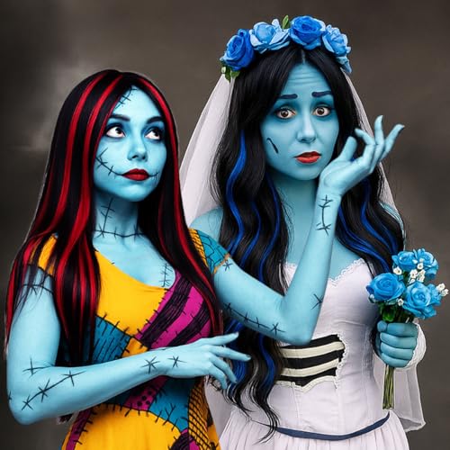 Sally Face Halloween Makeup Kit - Light Blue Paint, Red Lipstick & Eyeliner