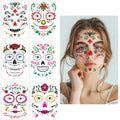 Day of Dead Glitter Tattoos - 6 Sheets Skeleton Face Stickers