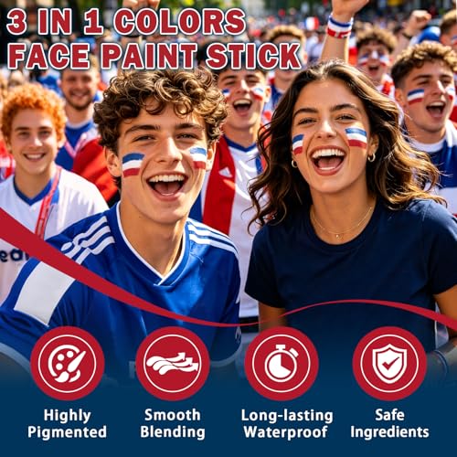 Red White Blue Face Paint Sticks - Waterproof 4th of July Makeup