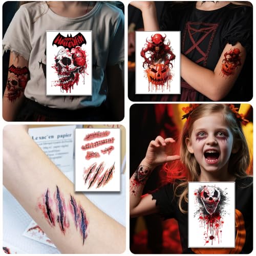 Zombie SFX Makeup Tattoos - 30 Sheets Halloween & Cosplay Scar Wounds