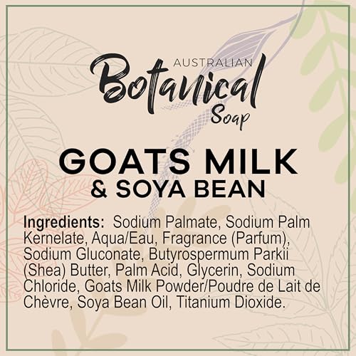 Australian Botanical Soap 6.5 oz, Pack of 4 Goat Milk Soap Bars with Soya Bean Oil, Organic Shea Butter, Natural Soap Base for All Skin Types