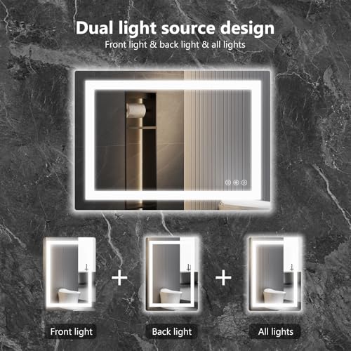 LED Bathroom Mirror 36x36 Anti-Fog Smart Vanity Light