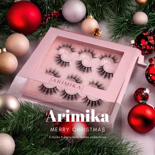 Arimika 6 Pairs 3D Mink False Eyelashes- Fluffy, Wispy, Full Volume, a Little Dramatic Lashes