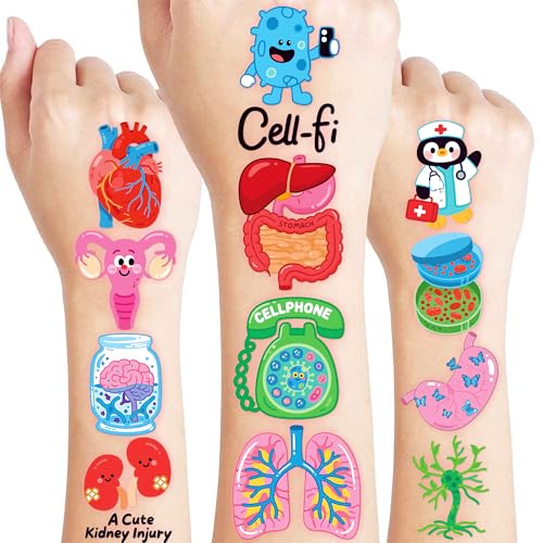 96 Anatomy Temporary Tattoos for Kids | Pre-Cut Body Organ Stickers