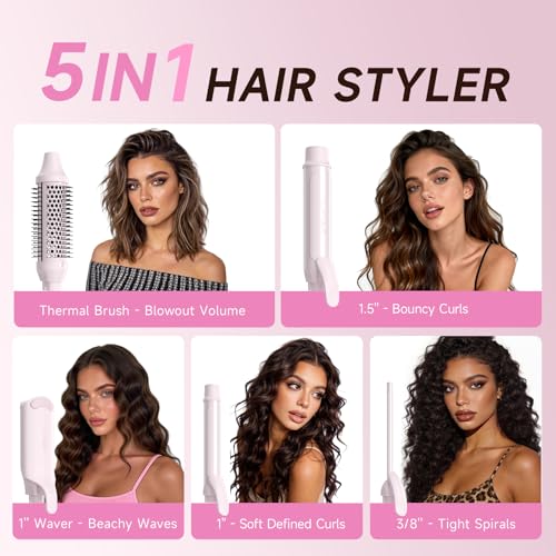 TSUYAGLA 5-in-1 Curling Iron Set with Airflow Cooling & Ceramic Barrels