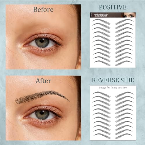 Waterproof Eyebrow Tattoo Stickers - 66 Pairs 4D Hair-Like Black Brows