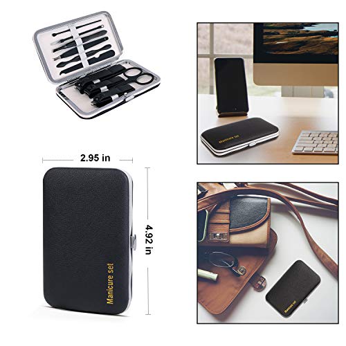 Keiby Citom Travel Manicure Set – 10pc Stainless Steel Nail Clippers & Pedicure Kit in Black