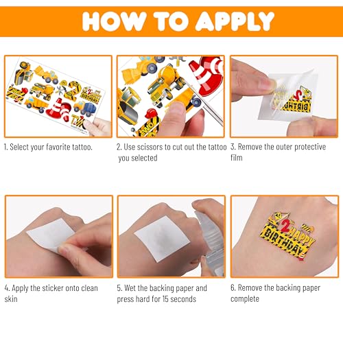 100 PCS Construction Temporary Tattoos for 2 Year Old Birthday Party