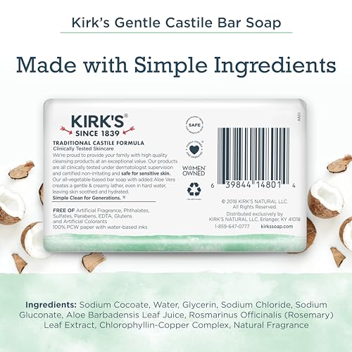 Kirk's Gentle Castile Soap - Soothing Aloe Vera, 4 Ounce (Pack of 3)