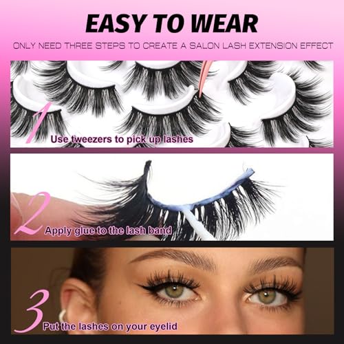 Veleasha 3D Faux Mink False Eyelashes - 18mm Wispy Lash Strips (10 Pairs)