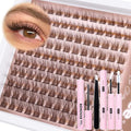 Mavphnee Cozy Brown Lash Cluster Kit 10-16mm with Remover, Tweezers, Bond & Seal