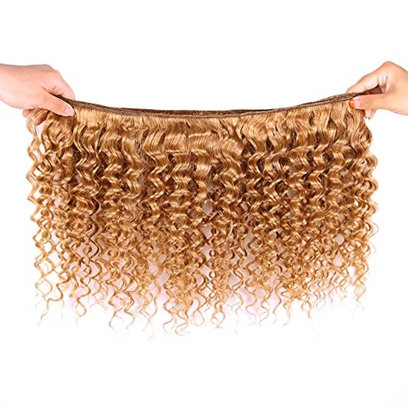 #27 Honey Blonde Deep Wave Human Hair Bundles 3 Pack