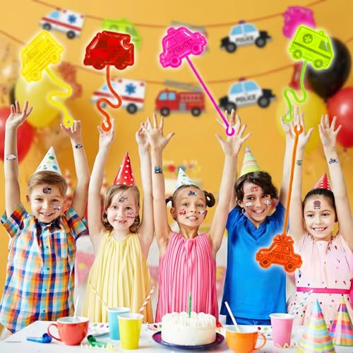 48-Piece Emergency Vehicle Party Favors Set with Stick Hands & Tattoos