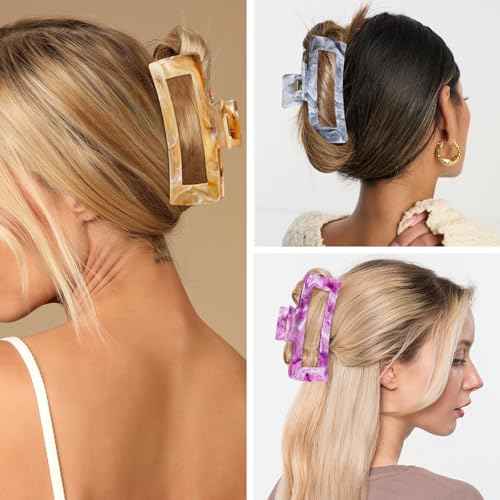 3Pcs Hair Claw Clips for Women, 5 Inch Non slip Large Claw Clip, Reference Ink Painting Design, Ideal for Home Party and Work Styling, Hair Accessories for Girls Gift (Brown Gray Purple)