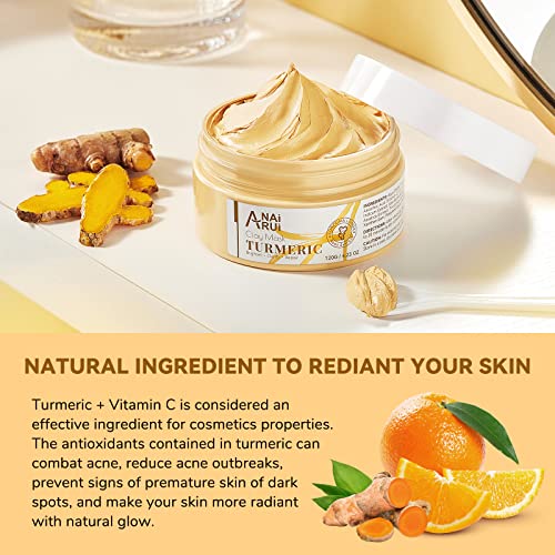 Turmeric Vitamin C Face Mask, Deeep Cleansing Clay Mask for Dull Skin, Skincare Facial Mask for Refining Pores and Controlling Oil, Smooth & Radiant Skin, Face Skincare Gifts, 4.23 OZ