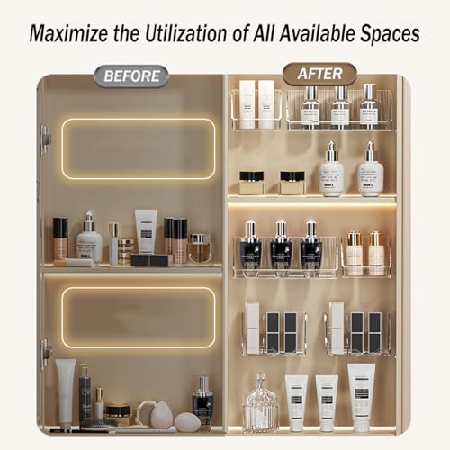 MORNITE 6 Pcs Medicine Cabinet Tray Organizer, Bathroom Vanity Toilet Cabinet Inside Shelves Storage Holder for Skincare Perfume Lipsticks Jewelry Brushes, Plastic Clear