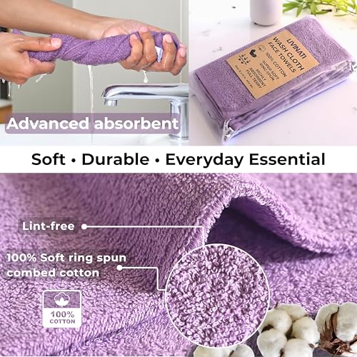 Lavender Cotton Washcloths 12x12" 6-Pack Soft Absorbent