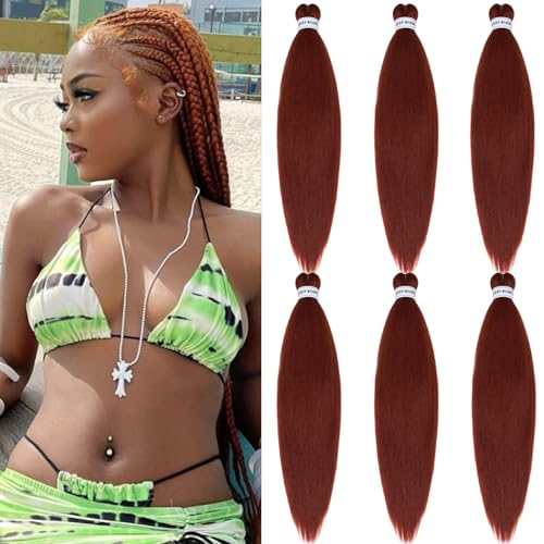 UPruyo 350 Ginger Braiding Hair Pre Stretched Prestretched Braiding Hair 26 inch Kids Kanekalon Knotless Brown Auburn Copper Braiding Hair Extensions