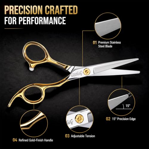 ANYSIN 5.5 Inch Professional Hair Cutting Shears - Japanese Stainless Steel Razor Edge Barber Scissors with Offset Handle & Gift Box