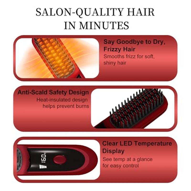 KNISUZ Go Brush Pro Mini Straightener Brush for Short Hair, Travel-Ready with LCD Display