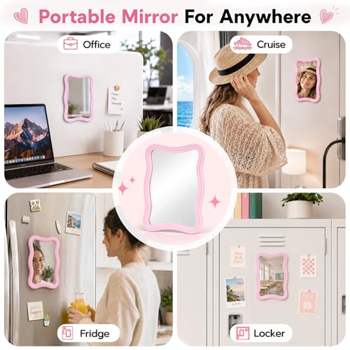 MR.MATE 5x7 Magnetic Locker Mirror | Real Glass, Pink
