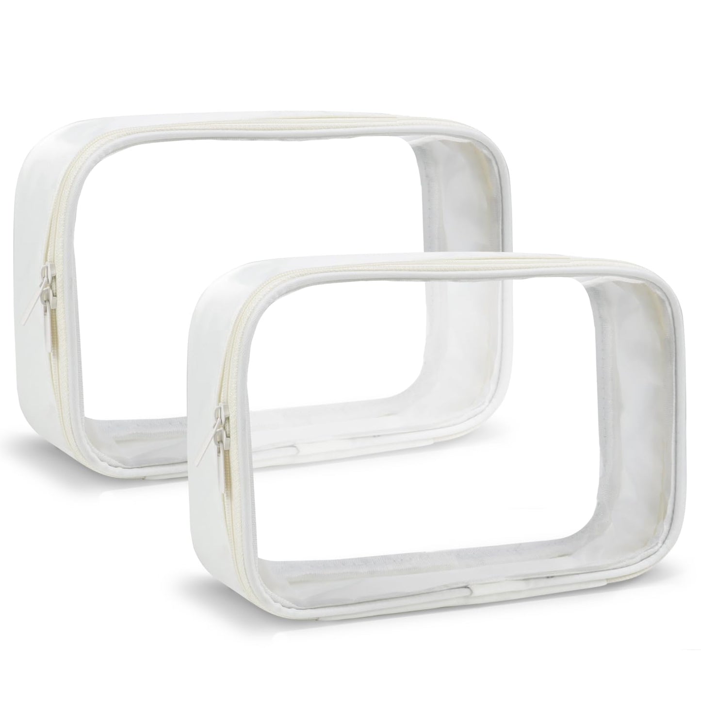 Moyad TSA Approved Clear Toiletry Bag, 2 Pack Quart Size 3-1-1 Liquids Pouch for Travel, Transparent Makeup & Cosmetic Organizer for Women Men, Beige