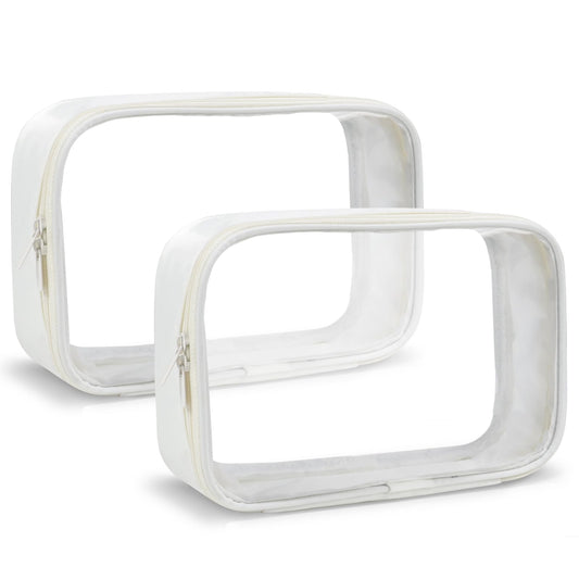 Moyad TSA Approved Clear Toiletry Bag, 2 Pack Quart Size 3-1-1 Liquids Pouch for Travel, Transparent Makeup & Cosmetic Organizer for Women Men, Beige