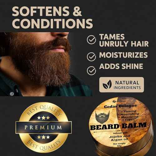 Beard Balm for Men, Cologne Scented with Shea Butter, Jojoba and Argan Oil, Nourishing and Taming Formula, 50g