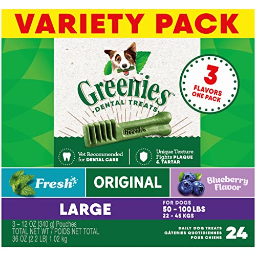 Greenies Large Natural Dental Care Dog Treats, 36 oz. Variety Pack, 3 Packs of 12 oz. Treats