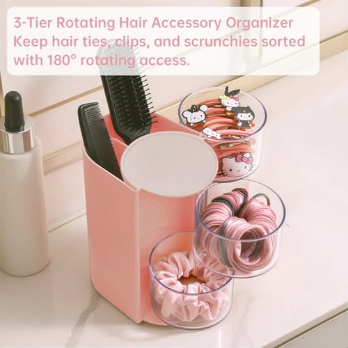 Anyisposs Pink 3-Layer Rotatable Hair & Jewelry Organizer - Modern Vanity Storage