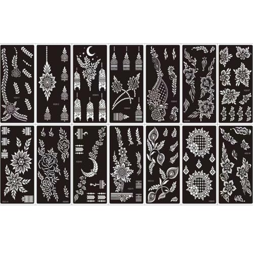 Henna Tattoo Stencils Kit, 14 Sheets Temporary Body Art