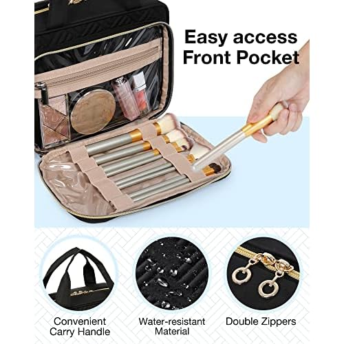 BAGSMART Toiletry Bag Hanging Travel Makeup Organizer with TSA Approved Transparent Cosmetic Bag Makeup Bag for Full Sized Toiletries, Large-Blck