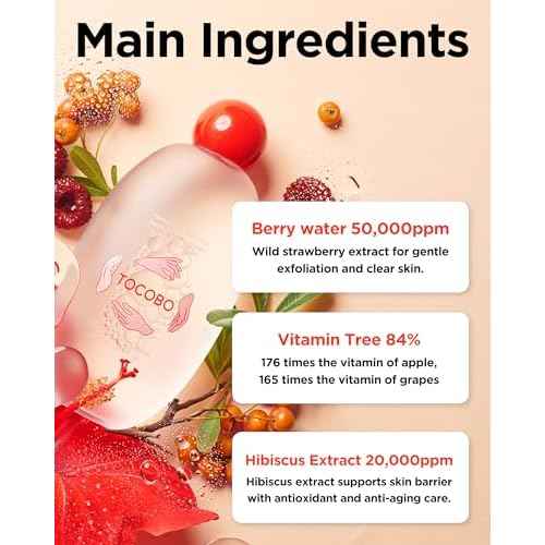 TOCOBO Vita Berry Pore Toner ? Korean Vegan Alcohol-Free Face Toner with Hibiscus, Niacinamide & Vita Berry Water for Pore Tightening - Oil Balancing & Gentle Exfoliation, 5.07 fl.oz.