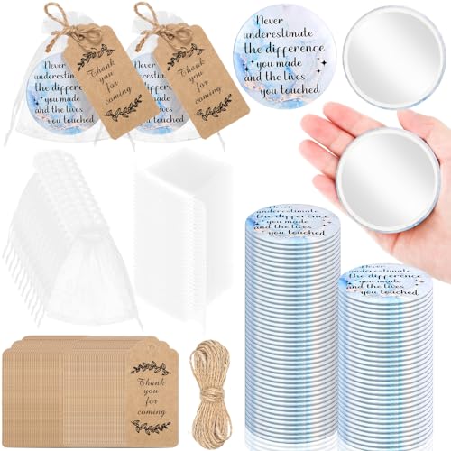 Tradder 50 Sets 2.76" Inspirational Compact Pocket Mirrors Bulk Galentines Appreciation Gifts Small Purse Makeup Mirror Souvenir Bag for Stuffer Items Women Quinceanera Employee(Gold and Blue)