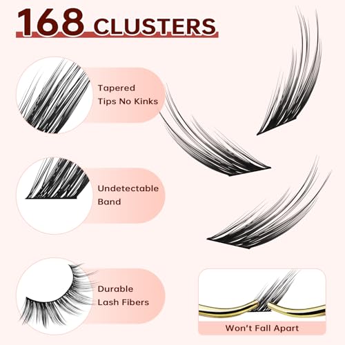 Lash Extension Kit, Foxy Layered Style, Pre-mapped Faux Mink Individual Cluster Lashes, Lightweight & Barely-There Feel, Soft & Wispy, Waterproof Bond & Seal, Tweezers & Remover, Easy DIY
