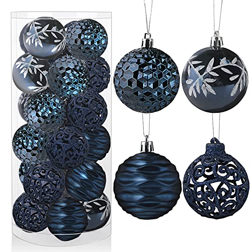 PIIDUOO Shatterproof Christmas Tree Ornaments Navy Blue Plastic Christmas Balls Ornament Bulk for Xmas Tree Decorations, 2.36 inches 24pcs