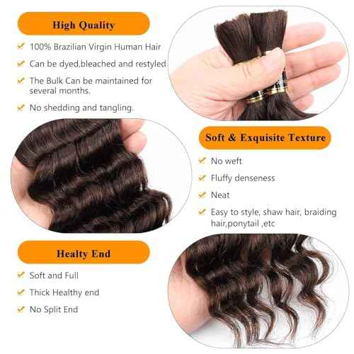 QTHAIR 16A Deep Wave Bulk Human Hair For Braiding No Weft 100% Unprocessed Brazilian Virgin Hair Extensions Chocolate Brown Braiding 100g 18 Inch Human Hair for Braiding Two Bundles