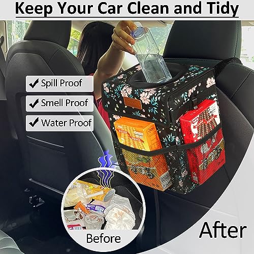 ELONGRIVER Car Trash Can Bin for Car Back Seat Leak Proof, Cute Car Trash Bag Hanging, Vehicle Trash Can for Suv Truck Van, Automotive Car Garbage Cans Front Seat Colorful Floral