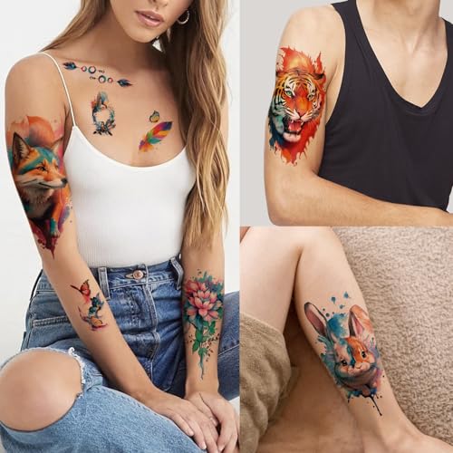 77 PCS Temporary Tattoos for Adults & Kids - Realistic Animal & Flower Designs