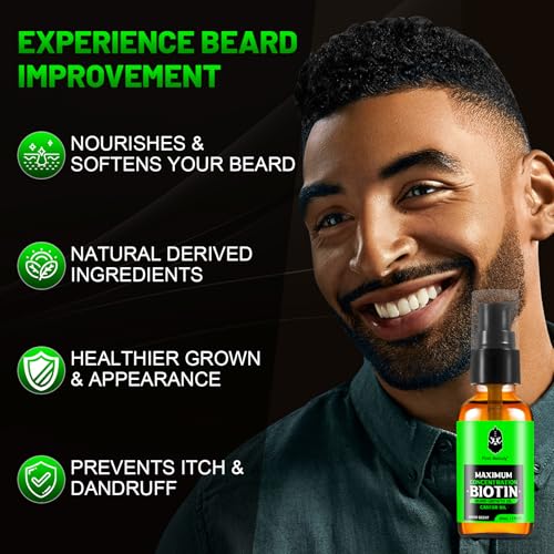 Beard Oil,Maximun Thickening Biotin, with Castor Oil and Argan & Jojoba Oils, Promotes Beard Growth, Styles, Strengthens & Softens Beards & Mustaches,1 Ounce*2£¨2 Pack£©